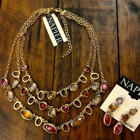 Napier Jewelry - NWT Napier Gold Tone Multi Strand Necklace and Earring Set